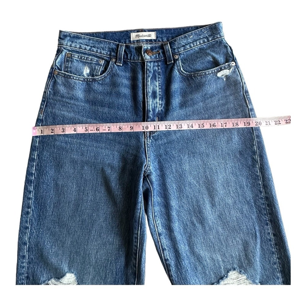MADEWELL Wide 29" Inseam Leg Crop Destressed Denim Blue High Waist Sz 25 - Picture 8 of 14